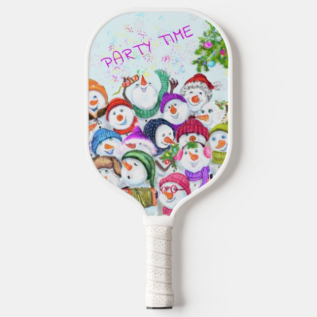 Happy Snowmans Weihnachts Party Pickleball Paddle (Vorderseite)