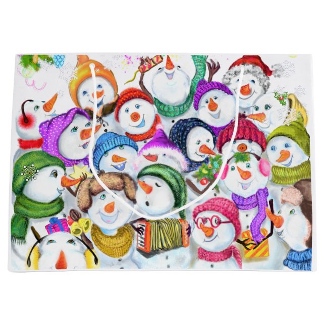 Happy Snowmans Weihnachtsgeschenktasche Große Geschenktüte (Vorderseite)