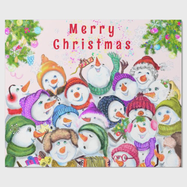 Happy Snowmans Weihnachtswrapping Paper Geschenkpapier (Flach)