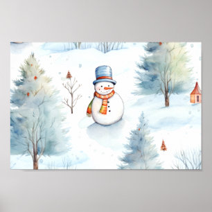 Happy Snowmen Pattern Poster