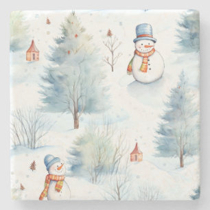 Happy Snowmen Pattern Steinuntersetzer