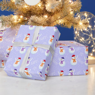 Happy Snowmen Winterurlaub Papier Geschenkpapier