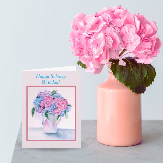 Happy Sobriety Birthday Watercolor Hydrangea Card Karte (Von Creator hochgeladen)