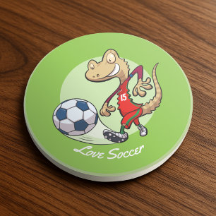 Happy Soccer Star Gecko Kicking Football Cartoon Getränkeuntersetzer