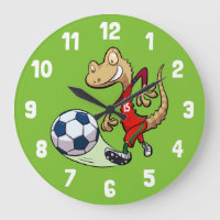 Happy Soccer Star Gecko Kicking Football Cartoon