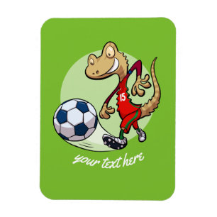 Happy Soccer Star Gecko Kicking Football Cartoon Magnet
