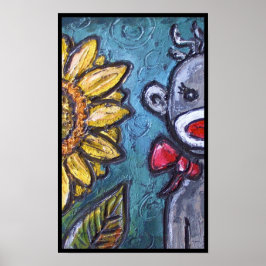 HAPPY Sock Monkey und Sonnenblume Poster