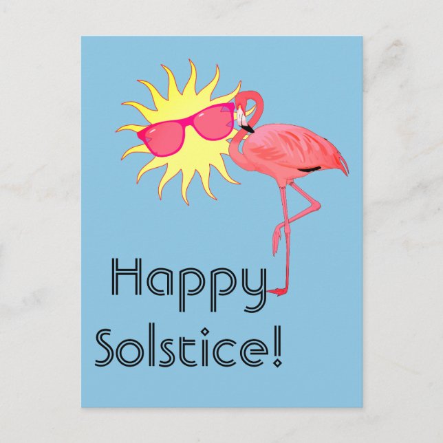 Happy Solstice Flamingo und Sun Face Postkarte (Vorderseite)