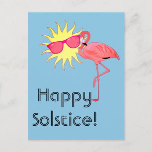 Happy Solstice Pink Flamingo Sun Gesicht Postkarte