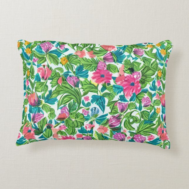 Happy Sommer Garten Grün und rosa Blumen Dekokissen (Rückseite)