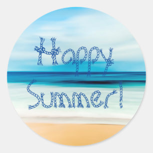 Happy Sommer Sandstrand nautische Meer Ozean Runder Aufkleber