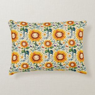 Happy Sonnenblumen: Gefrechtes Sonnenblumenmuster Dekokissen