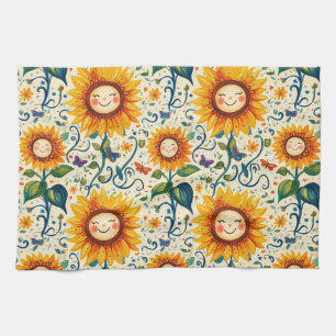 Happy Sonnenblumen: Gefrechtes Sonnenblumenmuster Geschirrtuch