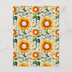 Happy Sonnenblumen: Gefrechtes Sonnenblumenmuster Postkarte