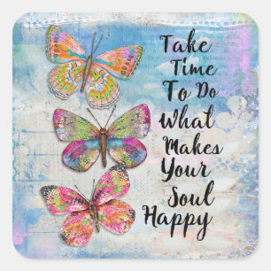 Happy Soul Butterflies Quadratischer Aufkleber