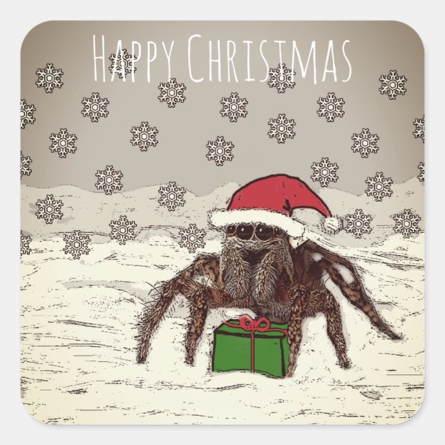 Happy Spider Christmas Quadratischer Aufkleber (Vorderseite)