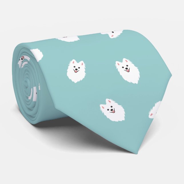 Happy Spitz Dog Neck Tie (Aqua Mint) Krawatte (Gerollt)