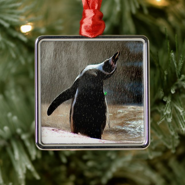 Happy Splashing Pinguin Gerahmt Metal Weihnachten Ornament Aus Metall (Baum)