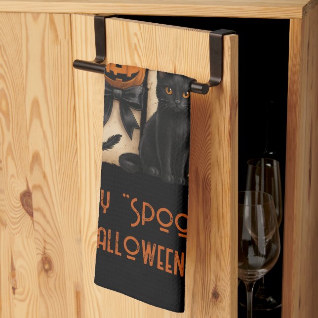 Happy "Spooky" Halloween Ghost Black Cat Geschirrtuch (Drittel gefaltet)