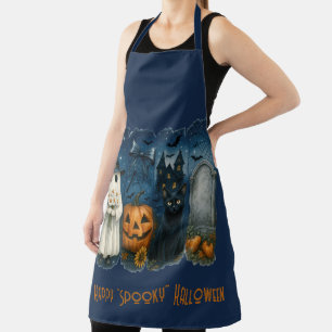 Happy "Spooky" Halloween Pumpkin Ghost Black Cat Schürze