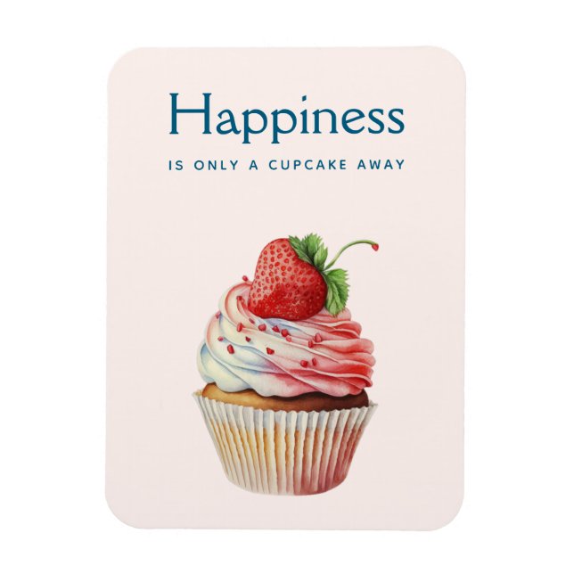 Happy Sprichwort Erdbeere Cupcake Süßes Dessert Magnet (Vertikal)