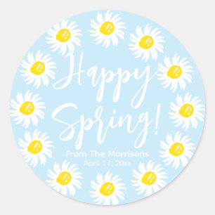 Happy Spring blass blauen Daisis Frame benutzerdef Runder Aufkleber