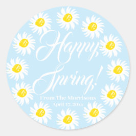 Happy Spring blass blauer Daisy Frame benutzerdefi Runder Aufkleber