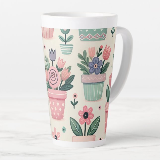 Happy Spring Blume Pot Print Design Milchtasse (Rechte Ecke)
