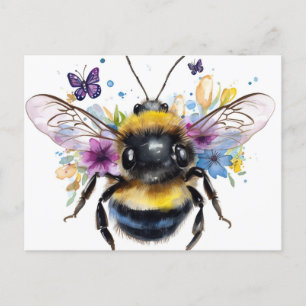 Happy Spring Bumble Bee and Butterflies Postkarte