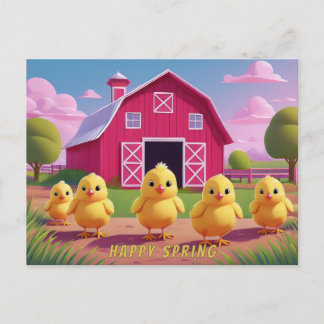 Happy Spring Chicks in Barnyard Postkarte