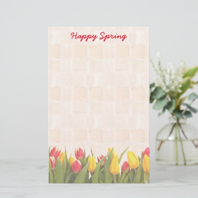 Happy Spring Colorful Tulips Briefpapier (Stehend Vorderseite)