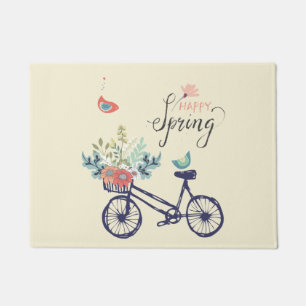 Happy Spring Design: Fahrrad, Blume und Vögel Fußmatte
