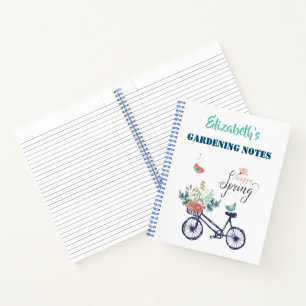 Happy Spring Design: Fahrrad, Blume und Vögel Notizbuch