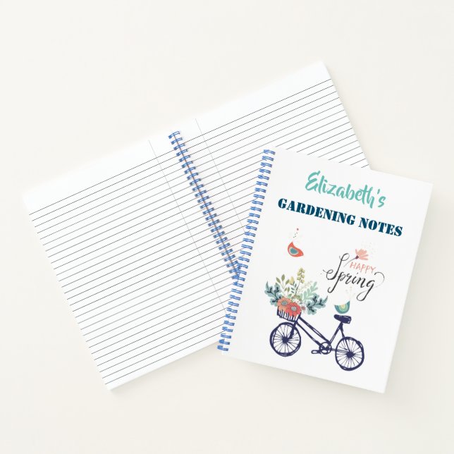 Happy Spring Design: Fahrrad, Blume und Vögel Notizbuch (Innenseite)