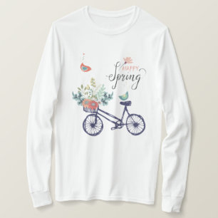Happy Spring Design: Fahrrad, Blume und Vögel T-Shirt