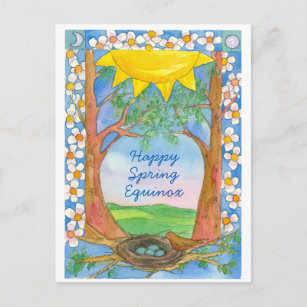 Happy Spring Equinox Sunshine Bird Trees Nature Postkarte