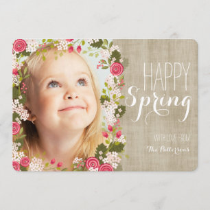 Happy Spring Floral   Leinen-Foto-Grußkarte Karte