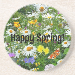 Happy Spring Flowers Sandstone Untersetzer