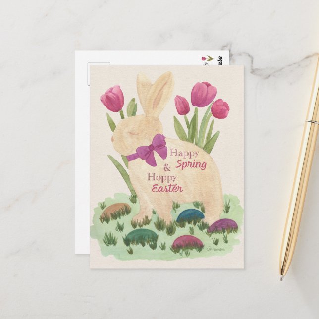 Happy Spring & Hoppy Easter Postcard Postkarte (Vorderseite/Rückseite Beispiel)