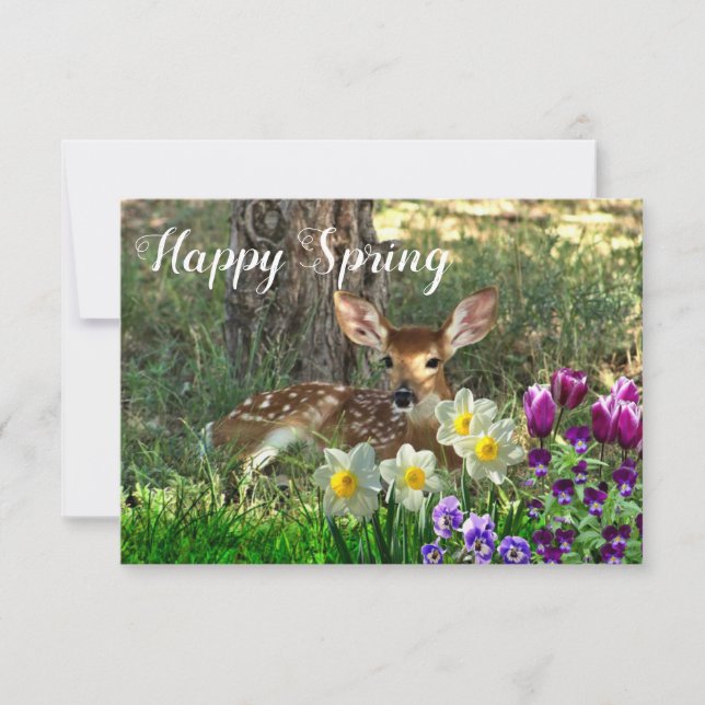 Happy Spring l Deer and Tulips Flat Card Einladung (Vorderseite)