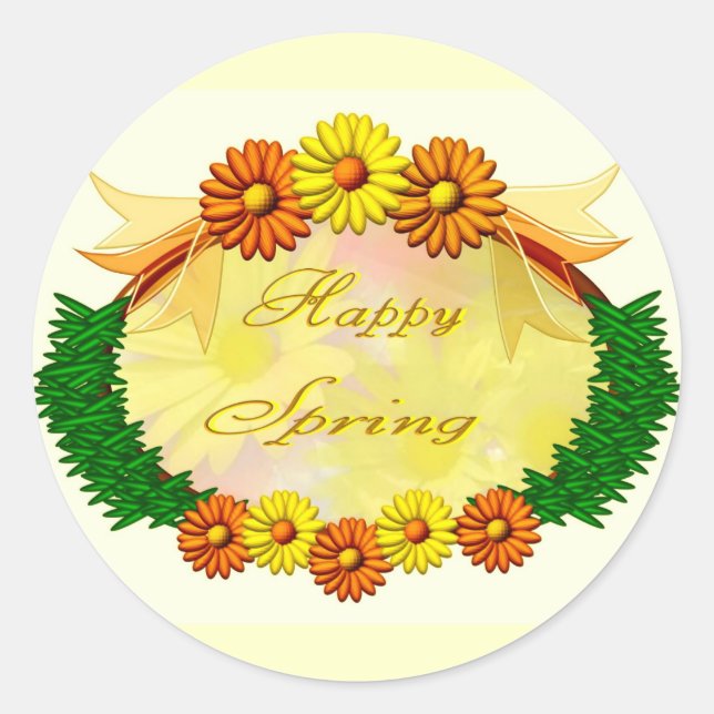 Happy Spring Runder Aufkleber (Vorderseite)