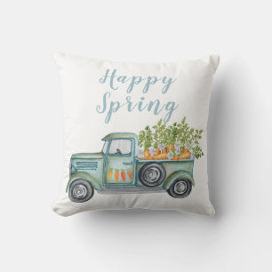 Happy Spring Vintag Blue Green Truck Kissen Kissen