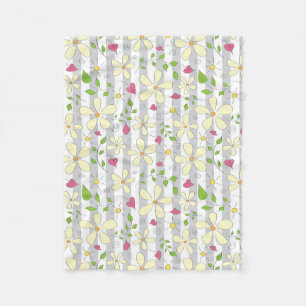 Happy Spring White Daisies Herz blumenreich Fleecedecke