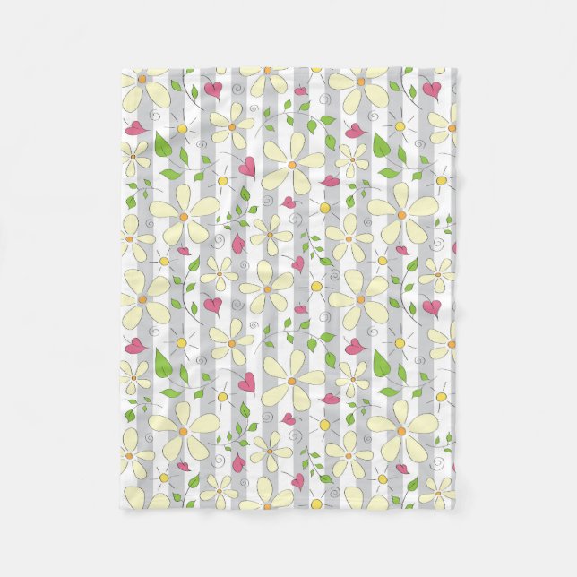 Happy Spring White Daisies Herz blumenreich Fleecedecke (Vorderseite)