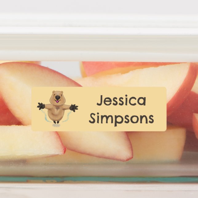 Happy Springen Quokka Cartoon personalisiert Etiketten (Befestigt)