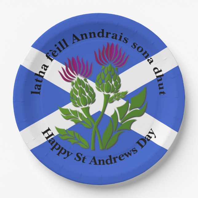 Happy St Andrews Day Flag Thistle Large 9" Pappteller (Vorderseite)