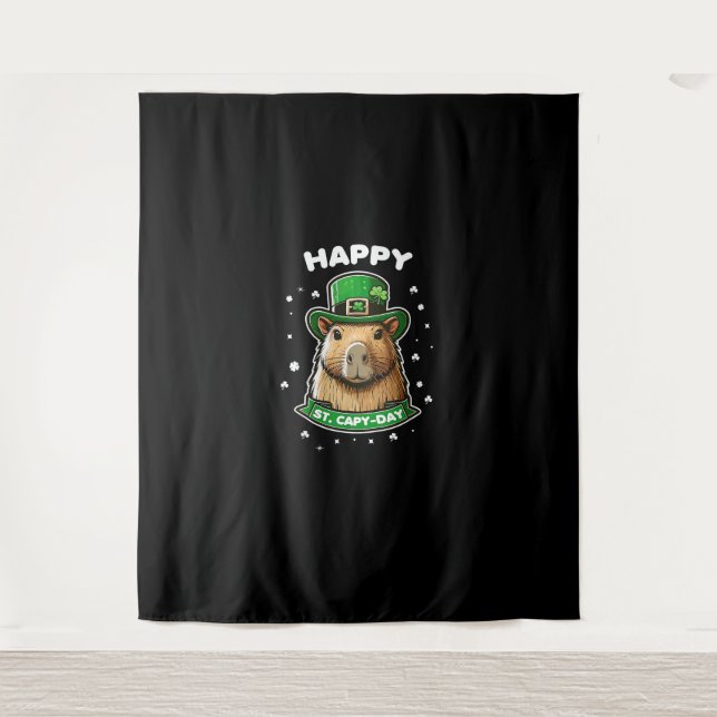 Happy St Capy day St Patricks Day for Capybara Lov Wandteppich (Vorderseite)