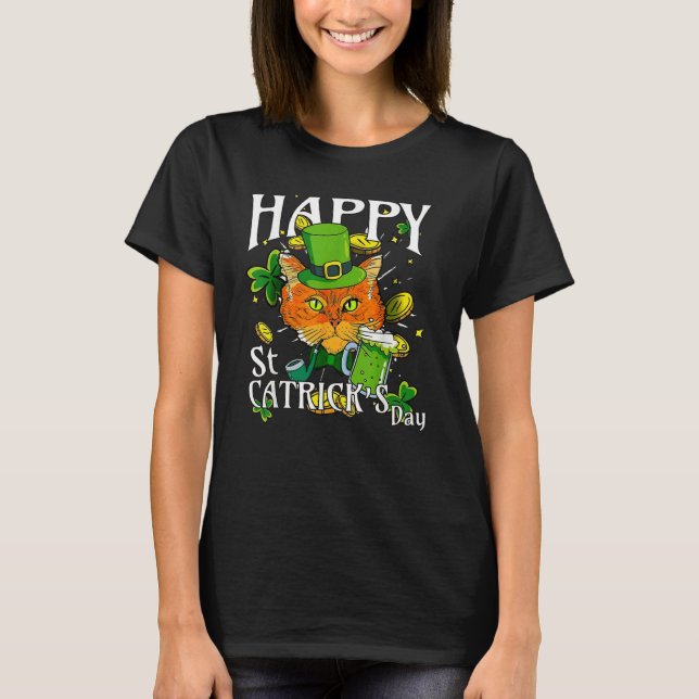Happy St Catrick Patricks Day Lucky Cat Shamrock B T-Shirt (Vorderseite)