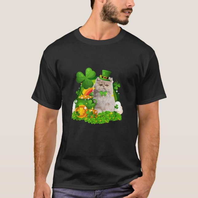 Happy St Catrick's Day Leprechaun Persian Cat Patn T-Shirt (Vorderseite)