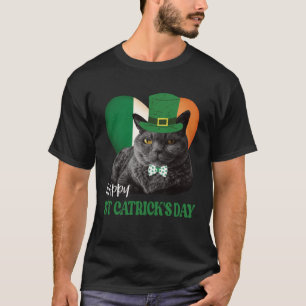 Happy St Catrick's Day St Patrick Cat Irish Flag H T-Shirt